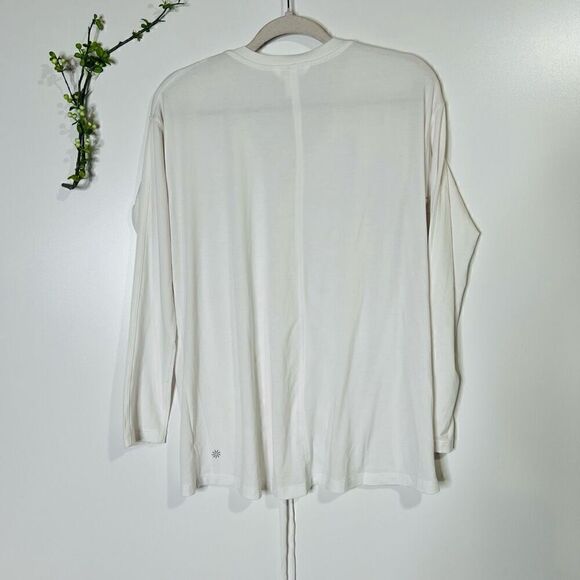 Athleta White Center Ruched Longsleeve Tee Shirt V-neck - Picture 6 of 6